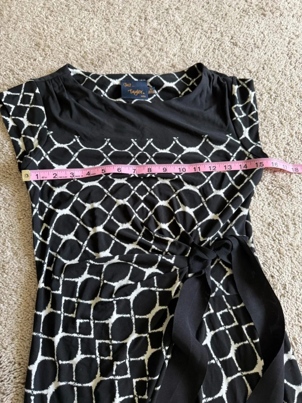 Taylor Black & White Geometric Tie-Waist Midi Dress - Picture 5 of 7